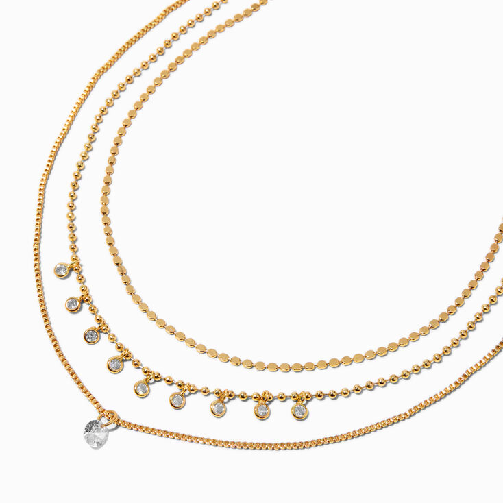 Gold Cubic Zirconia Confetti Multi-Strand Chain Necklace,