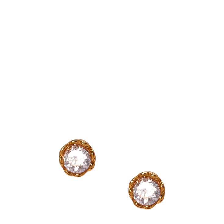 3MM Gold Plated Cubic Zirconia Heart Set Earrings,