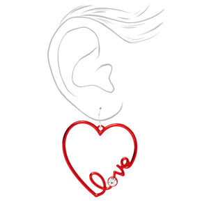 Red Love Heart Outline 2&quot; Drop Earrings,