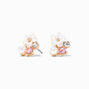 Gold Pearl Pink Flower Cluster Stud Earrings,