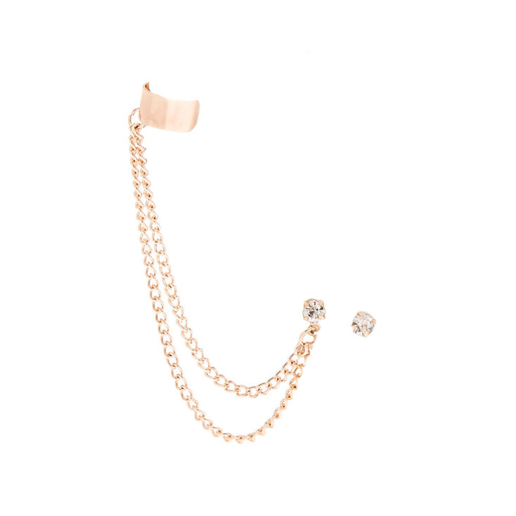 Rose Gold Mismatched Cuff Earring Set,
