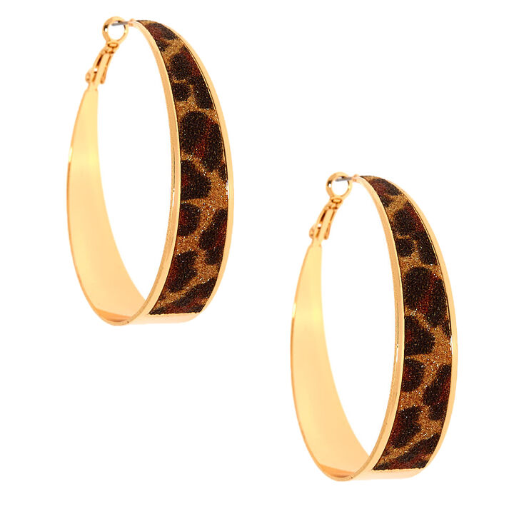 Gold 60MM Glitter Leopard Hoop Earrings,