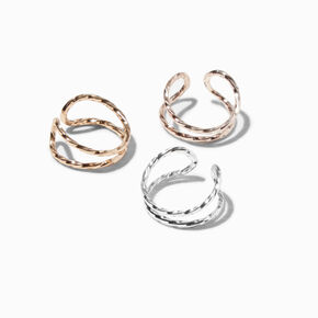 Mixed Metal Twisted Hammered Ear Cuff - 3 Pack,