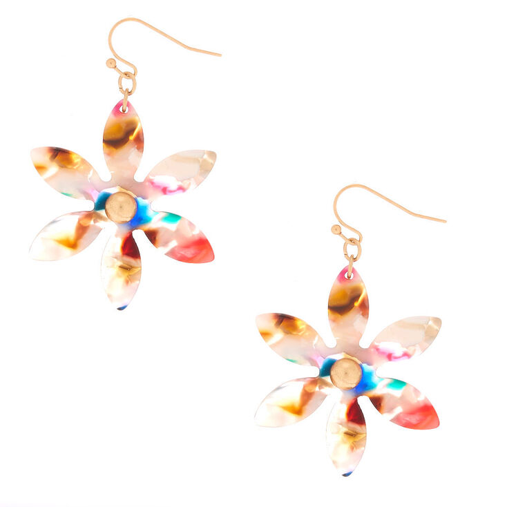 2" Resin Painted Flower Drop Earrings,