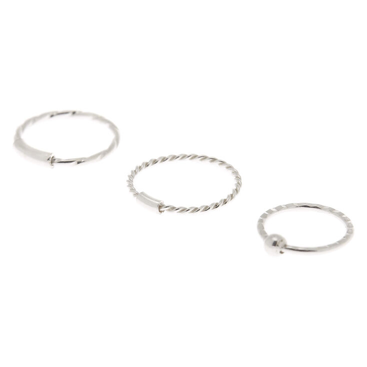 Sterling Silver 22G Textured Cartilage Hoop Earrings - 3 Pack,