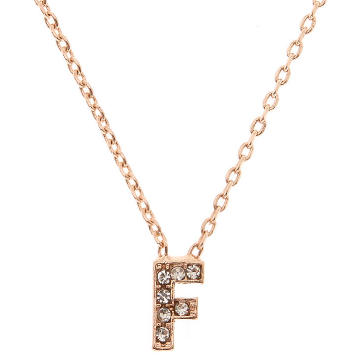 Rose Gold Studded "F" Initial Necklace,