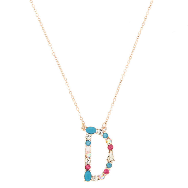 Embellished Long Initial Pendant Necklace - D,