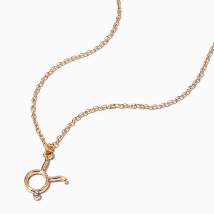 Gold Zodiac Symbol Pendant Necklace - Taurus,