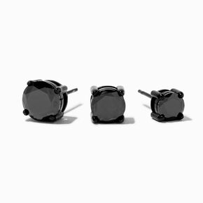 Black Stainless Steel Cubic Zirconia 5MM/6MM/7MM Round Stud Earrings - 3 Pack,