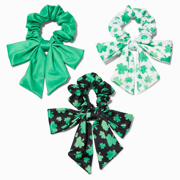 St. Patrick&#39;s Day Green Shamrock Bow Hair Scrunchies - 3 Pack,