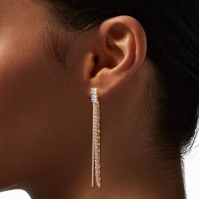 Gold-tone Cubic Zirconia 3&quot; Linear Chain Drop Earrings,