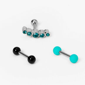 Teal And Black Mixed Helix Earrings - 3 Pack,
