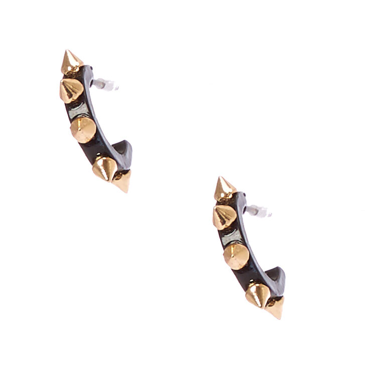 Black & Gold Spike Mini Hoop Earrings,