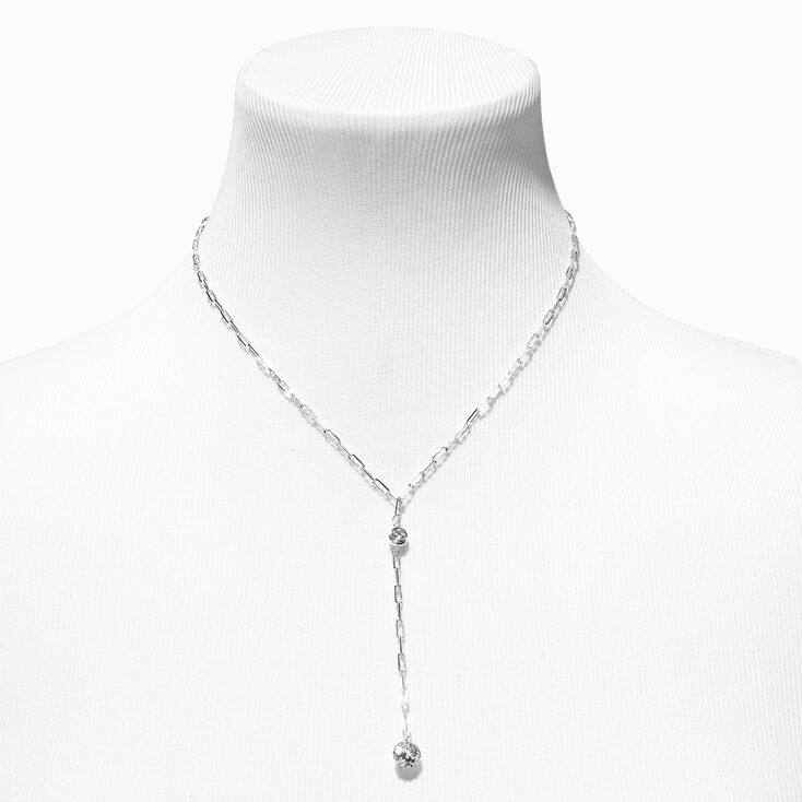 Silver Paperclip Cubic Zirconia Y-Neck Necklace,