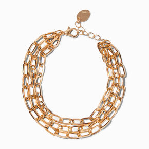 Gold-tone Paperclip Chain Multi-Strand Bracelet,