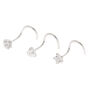 Sterling Silver 22G Cubic Zirconia Nose Studs - 3 Pack,