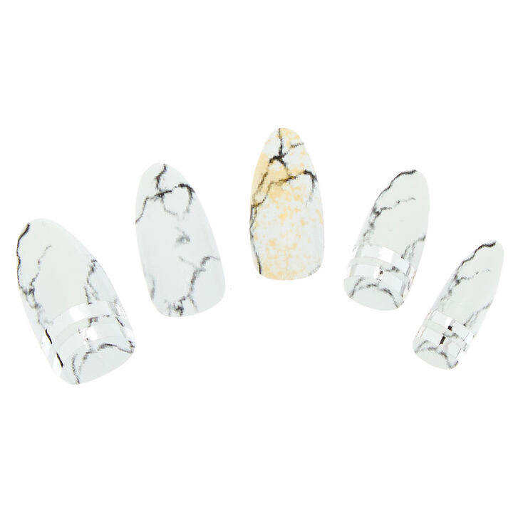White Marble Faux Nails,