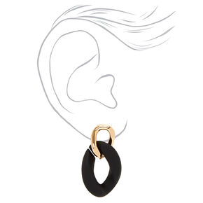 Gold Rubber Black Chainlink Drop Earrings,