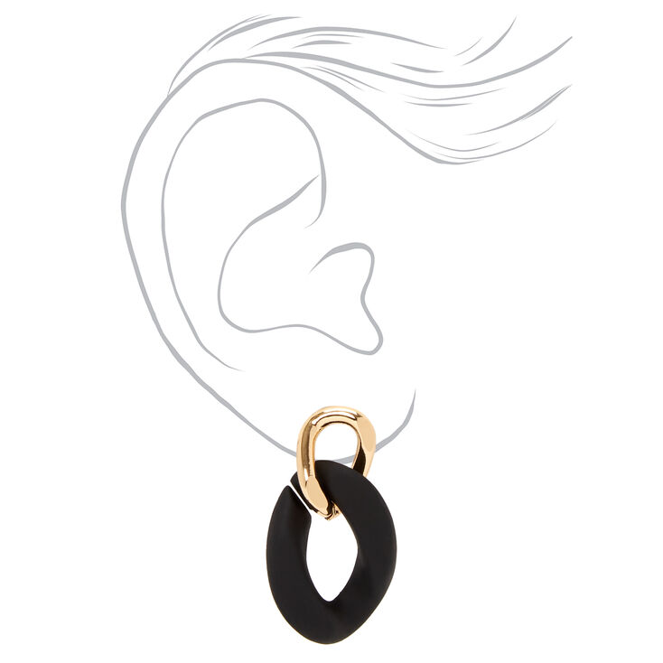 Gold Rubber Black Chainlink Drop Earrings,