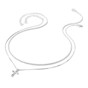 Icing Select Sterling Silver Plated Cross Multi-Strand Necklace,