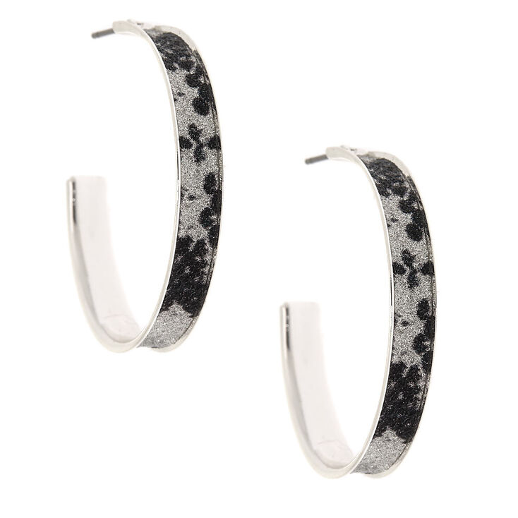 Silver 40MM Glitter Snake Print Hoop Earrings,