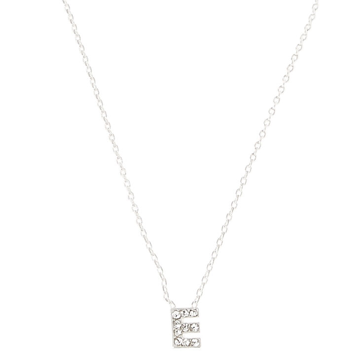 Silver Initial Pendant Necklace - E,