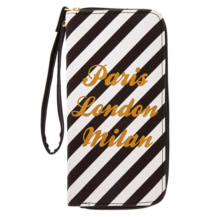 Black + White Striped Wristlet,