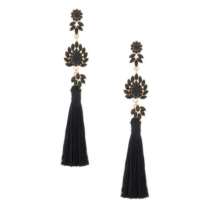 5" Embellished Tassel Earrings - Black,