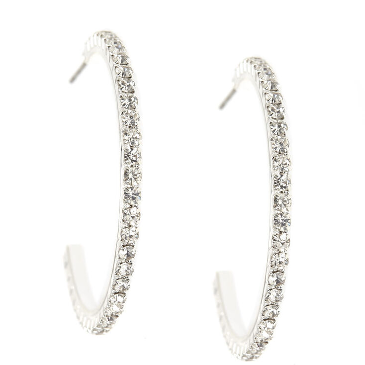 30MM Silver Rhinestone Half Hoop Earrings,