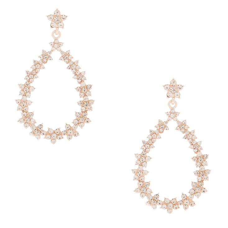 Rose Gold 2" Floral Wreath Drop Earrings,