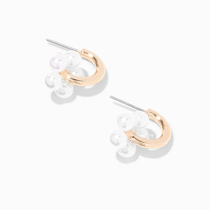 Gold Pearl Flower 30MM Hoop Earrings,