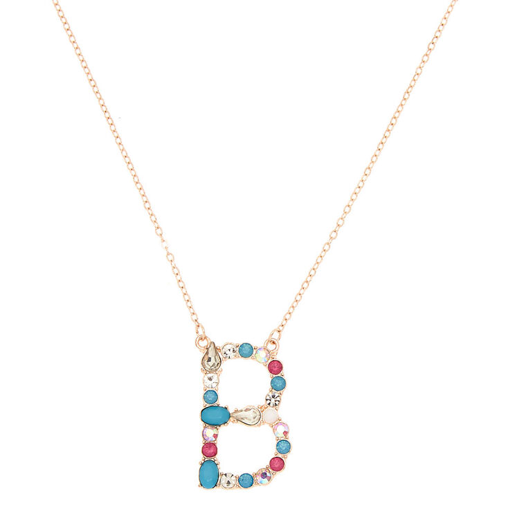 Embellished Long Initial Pendant Necklace - B,