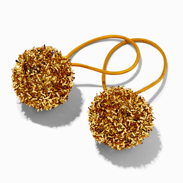 Gold Tinsel Pom Pom Hair Ties - 2 Pack,