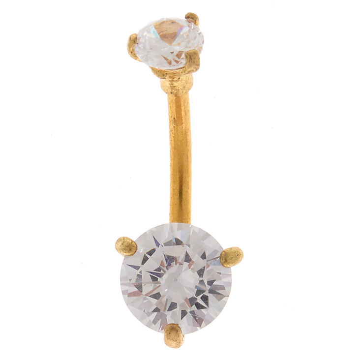 Gold-tone Stainless Steel Cubic Zirconia Round 14G Belly Bar,