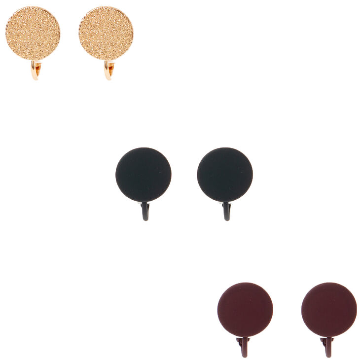 Gold Rubberized Clip On Stud Earrings - 3 Pack,