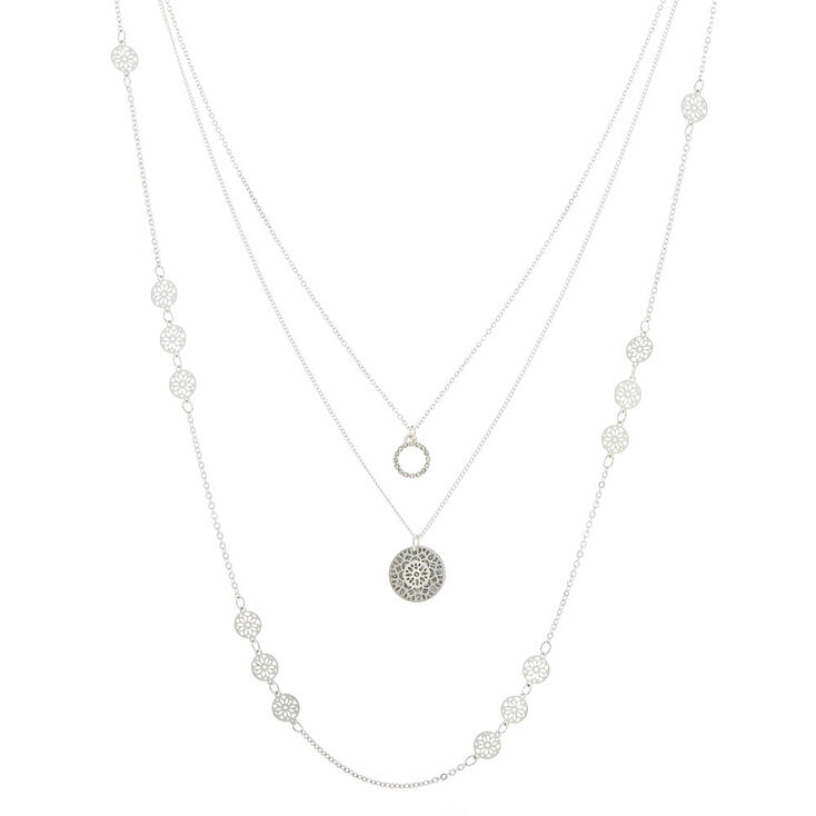 Long Silver Filigree Multi Strand Necklace,
