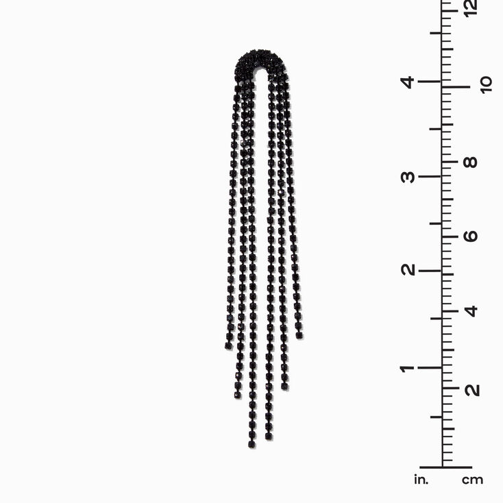 Black Rhinestone 4&quot; Horse Tail Fringe Drop Earrings,