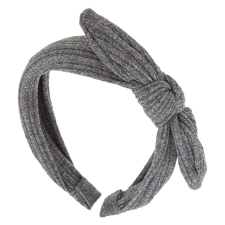 Ribbed Knot Bow Headband - Gray,