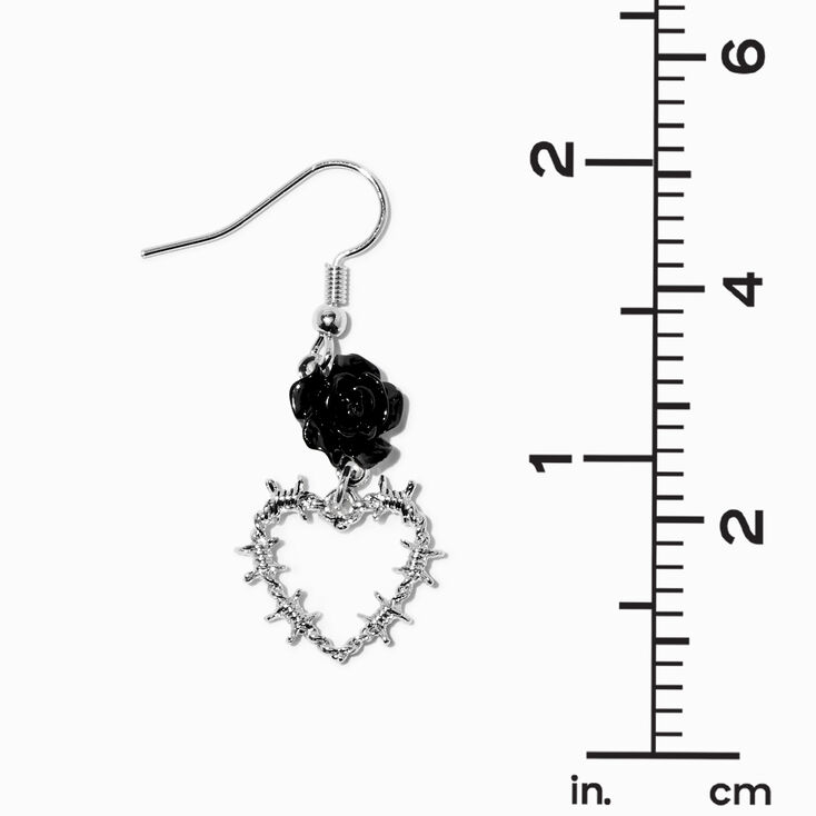 Black Rose Barbed Wire Heart 1&quot; Drop Earrings,