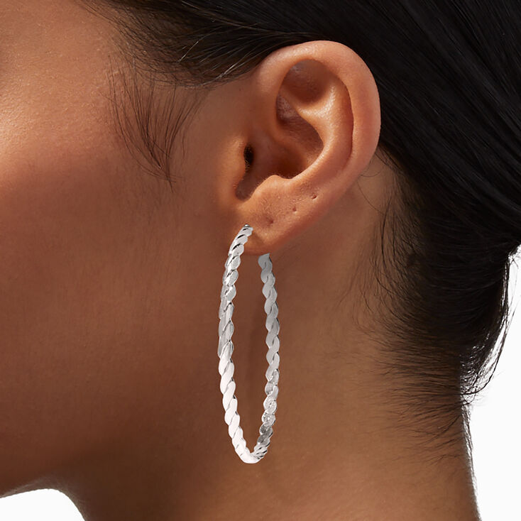 Silver 70MM Twisted Hoop Earrings,