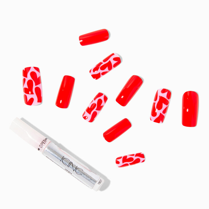 Red Heart Long Square Vegan Faux Nail Set - 24 Pack,