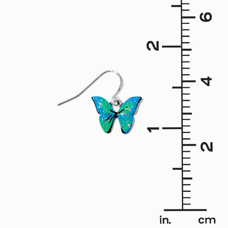 Blue &amp; Green Glitter Butterfly 0.75&quot; Drop Earrings,