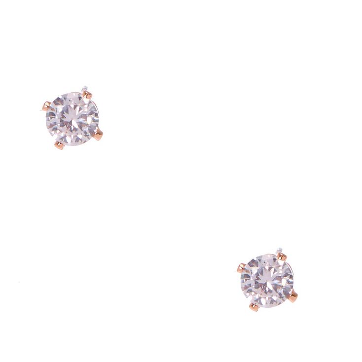 4MM Rose Gold Framed Cubic Zirconia Stud Earrings,