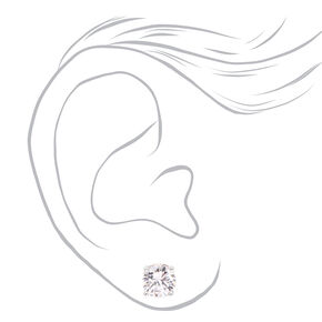 Silver Cubic Zirconia Round Stud Earrings - 6MM, 7MM, 8MM,