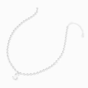 Silver Beaded Bubble Initial Pendant Necklace - S,