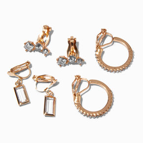 Crystal &amp; Gold-tone Mixed Clip On Earrings - 3 Pack,
