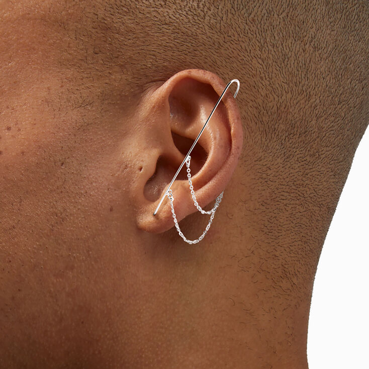 Silver Dangling Chains Ear Cuff Pin,