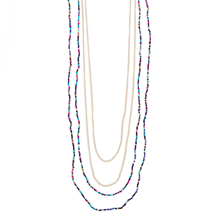 Multi-Strand Colored Bead & Gold-Tone Long Necklace,