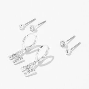 Silver Initial Earring Stackables Set &#40;3 Pack, M&#41;,
