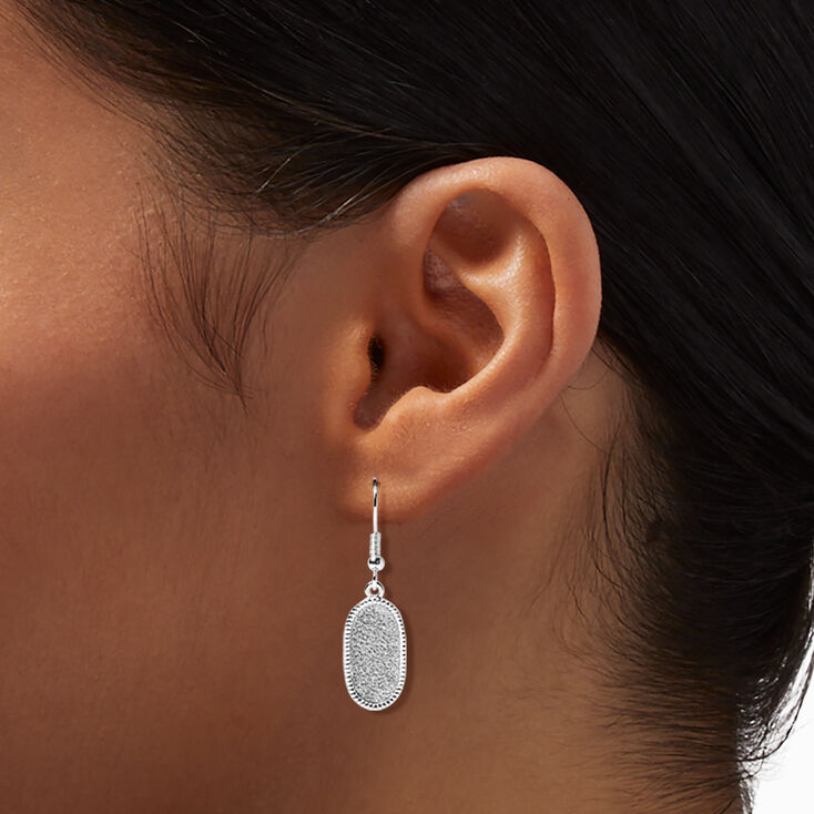 Silver 1&quot; Glitter Oval Drop Earrings,